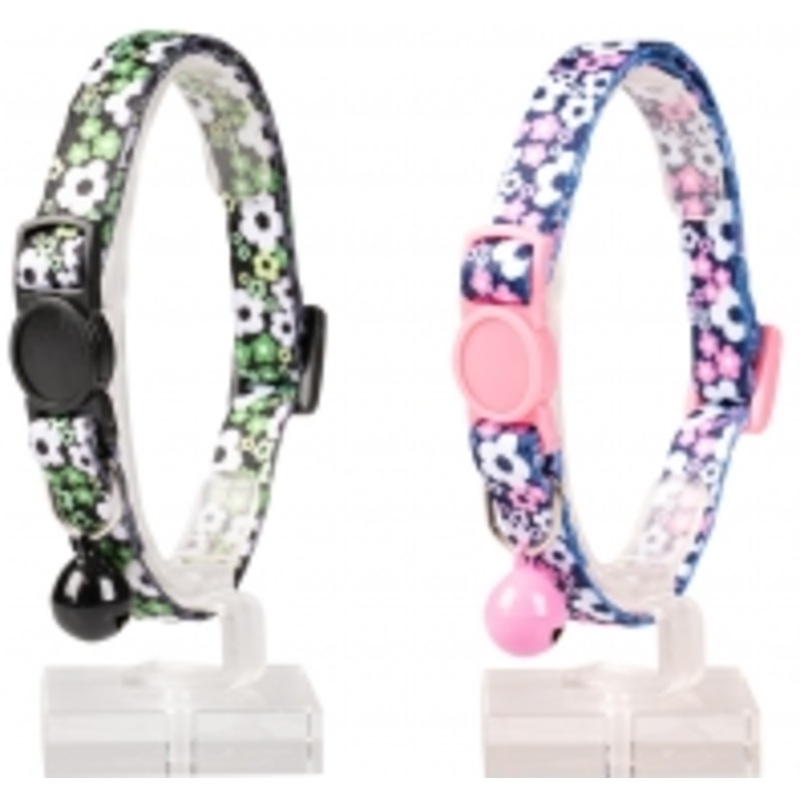 CAT COLLAR FLOWER NYLON|BLACK|PINK