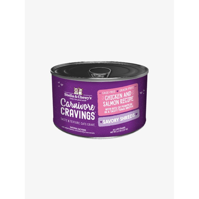 Stella & Chewys Carnivore Cravings Savory Shred Wet Canned Food for Cats  Chicken & Salmon in Broth 5.2 oz