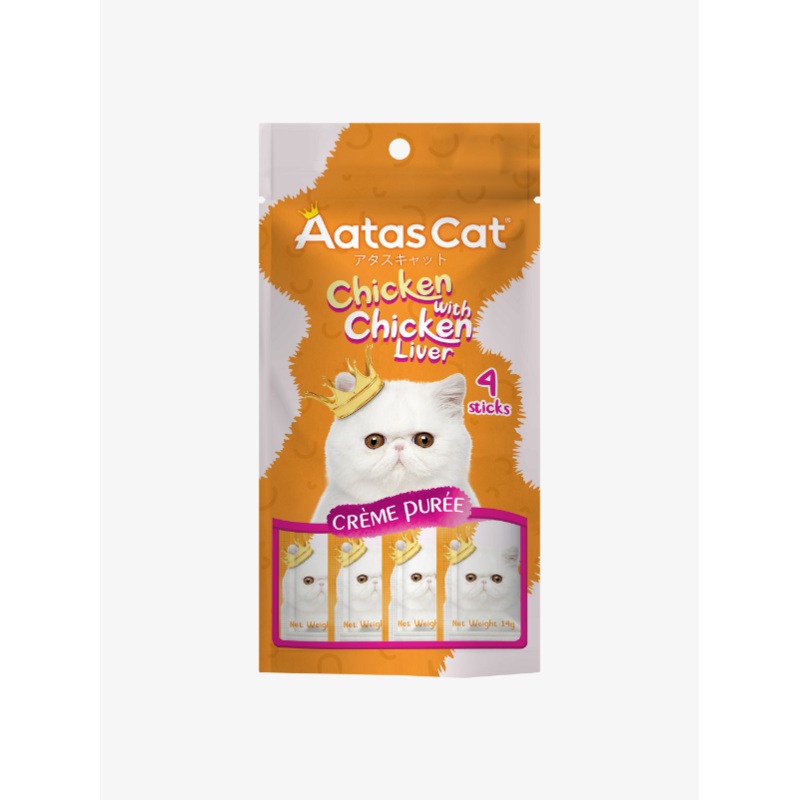 Aatas Cat Crme Pure Chicken with Chicken Liver 14g Cat Liquid Treats (4 Sachets)