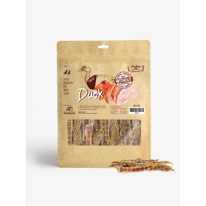 Absolute Bites Single Ingredient Air Dried Treats for Dogs & Cats  Duck Breast (400g)