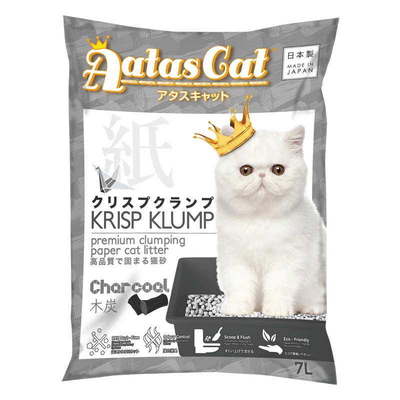 Aatas Cat Premium Clumping Paper Cat Litter – Krisp Klump Charcoal 7L