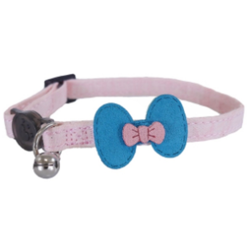 DESIGNER PINK AND TEAL BOW CAT COLLAR