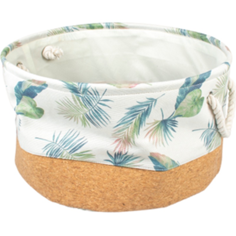PALM CORK & POLY BASKET ROUND MULTICOLOUR