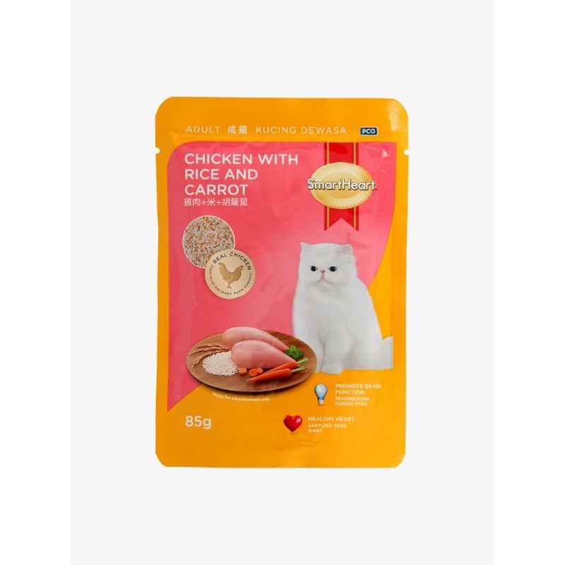 Smartheart Pouch Adult Cat Food  Chicken & Rice with Carrots 85g
