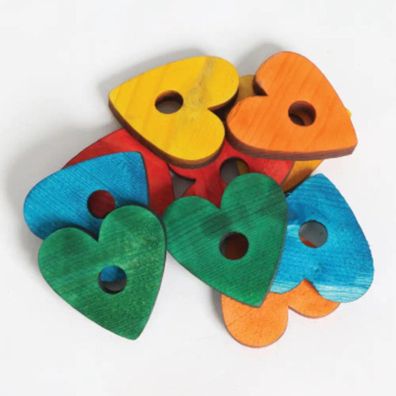 Coloured Pine Wood Hearts – Parrot Toy Parts – 10 Pack